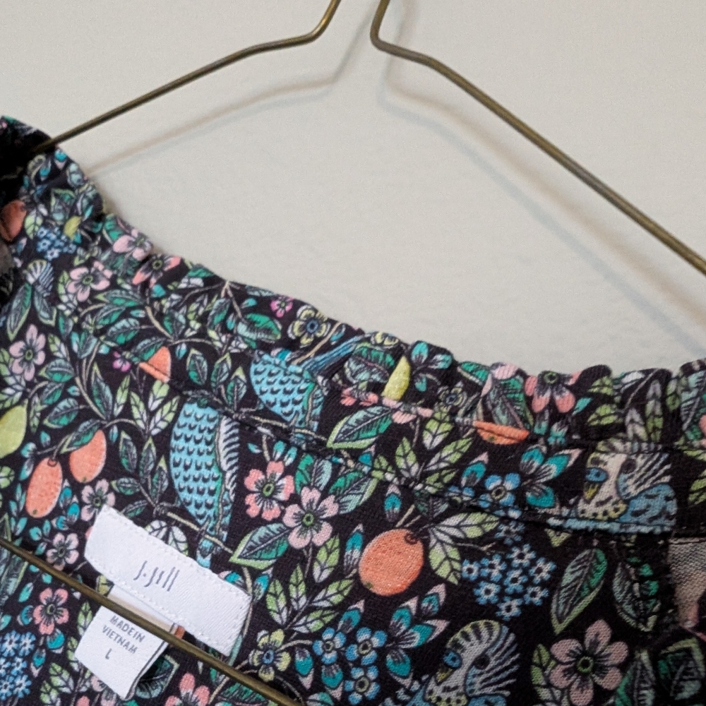 J. Jill Navy Floral And Bird Blouse - Picture 4 of 5
